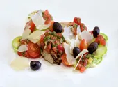 Poulet, recette chaud/froid, légumes crus et parmesan