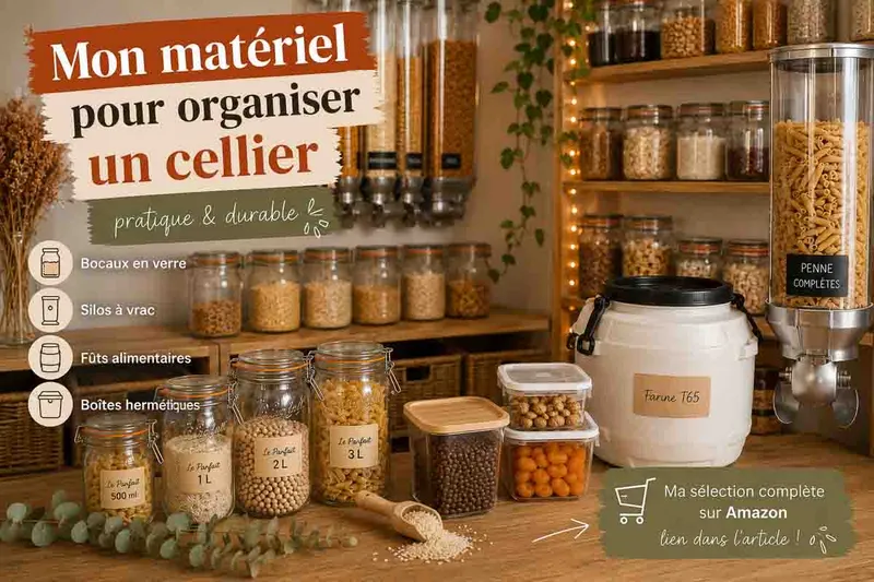 Mon matériel pour organiser un cellier : bocaux, silos, fûts et rangement