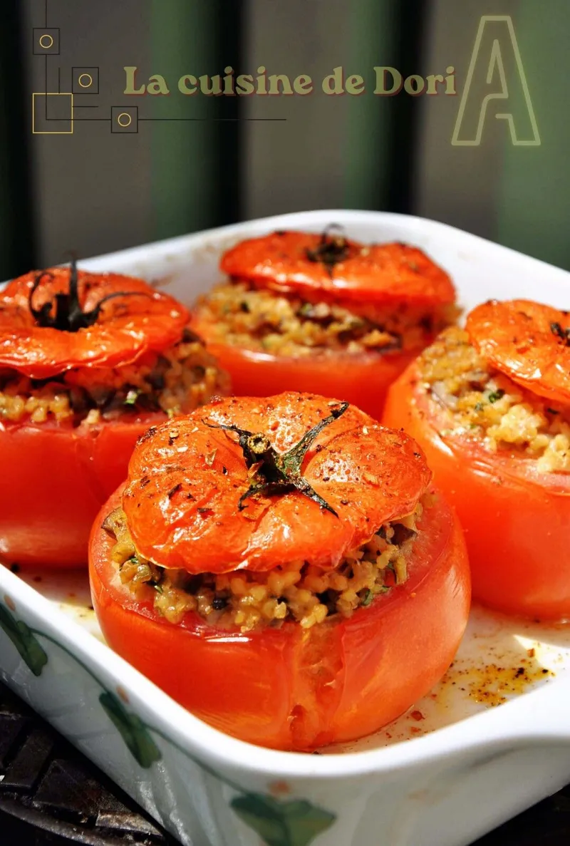 Tomates farçies, boulgour et duxelles de champignons de Paris