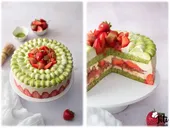 Fraisier matcha rhubarbe