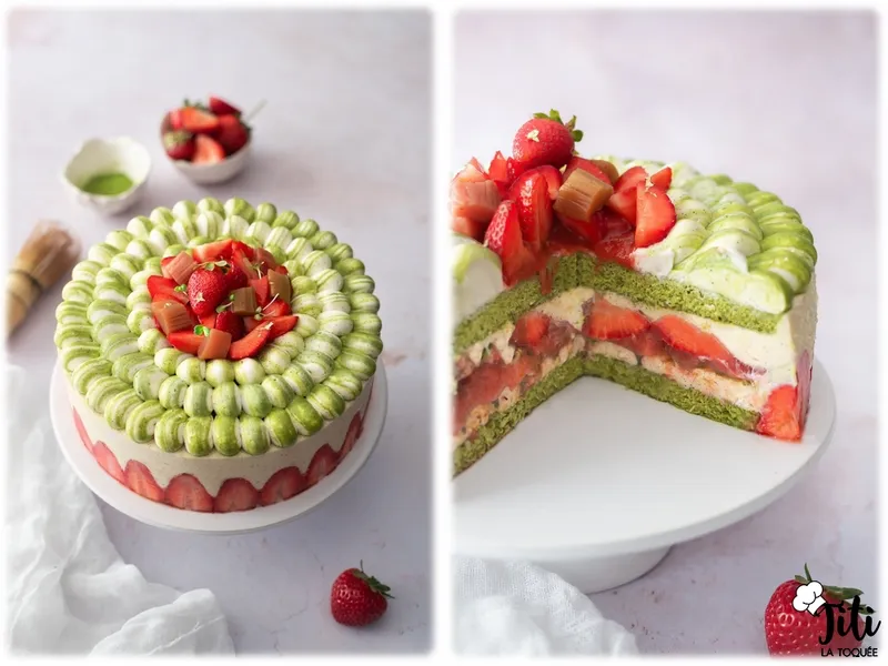 Fraisier matcha rhubarbe