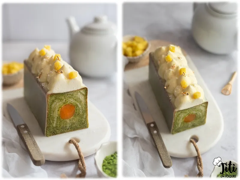 Cake marbré matcha mangue coco