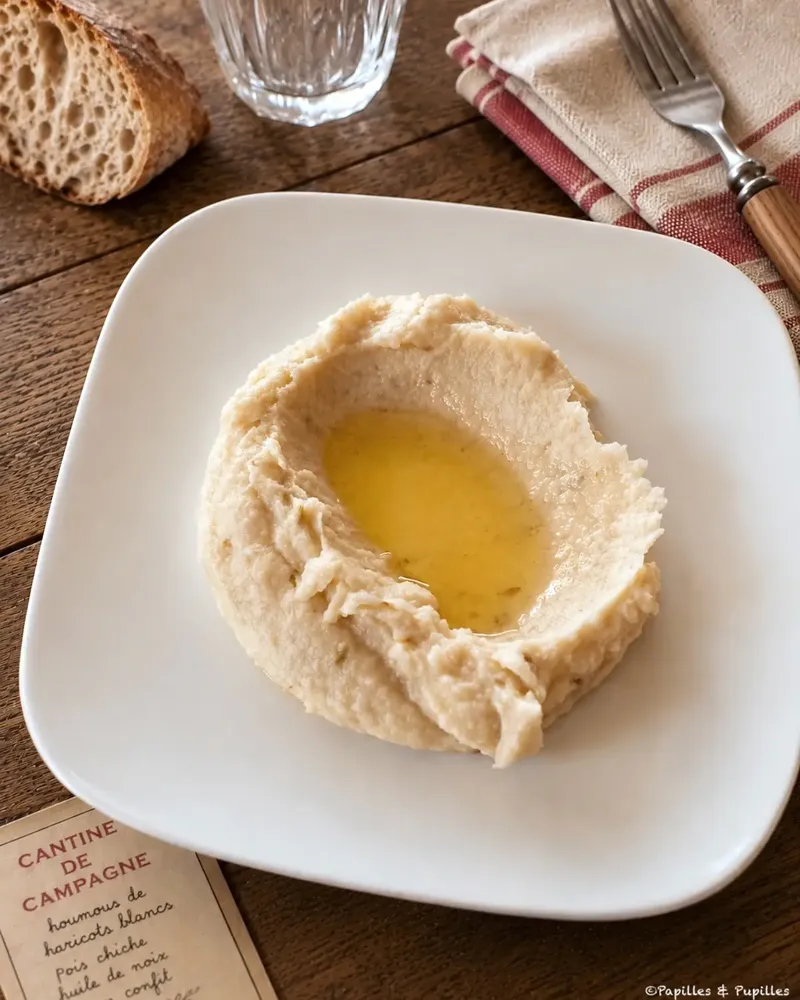 Houmous de haricots blancs au citron confit et à l’huile de noix