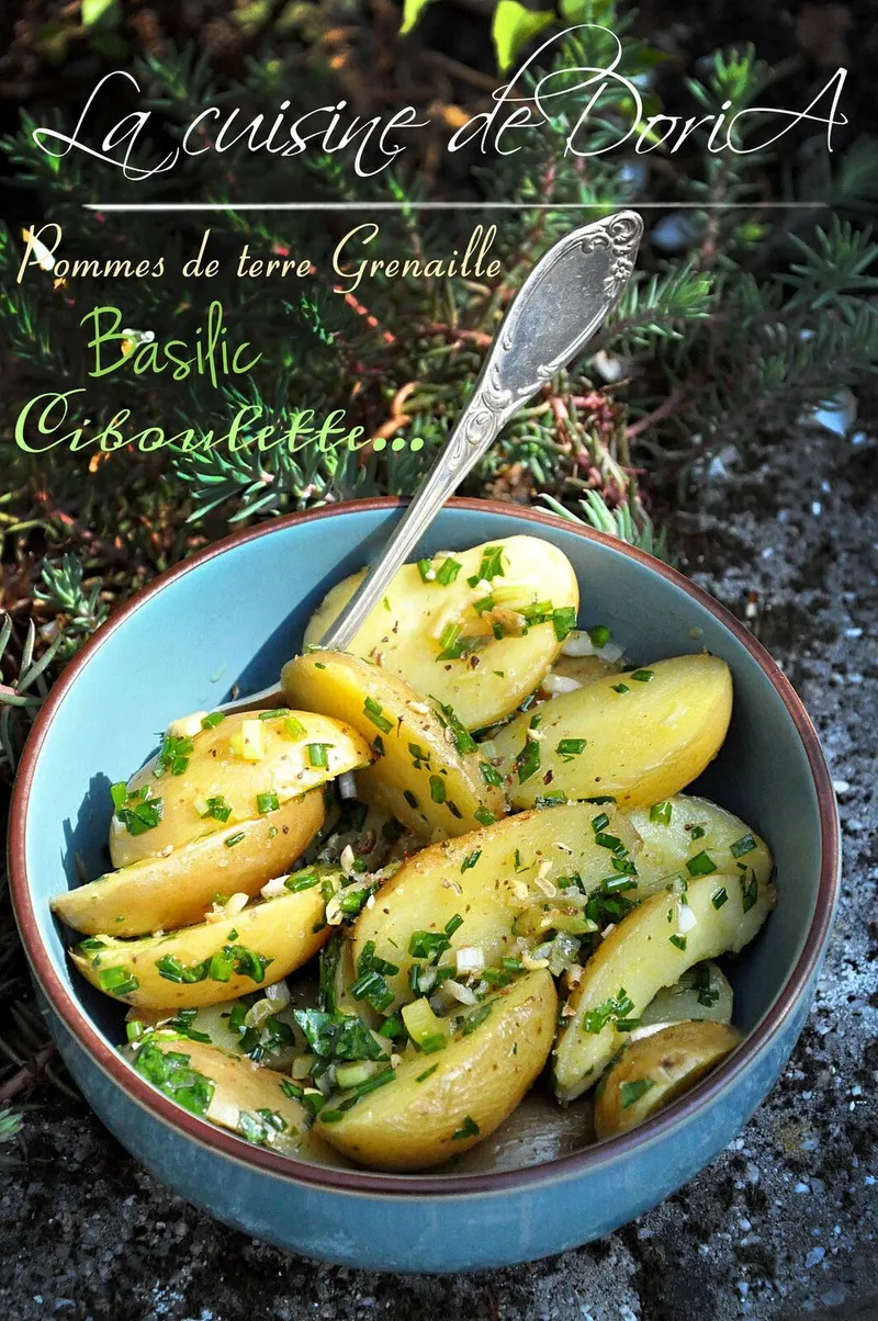 Pommes de terre Grenaille, sauce vinaigrette aux herbes du jardin