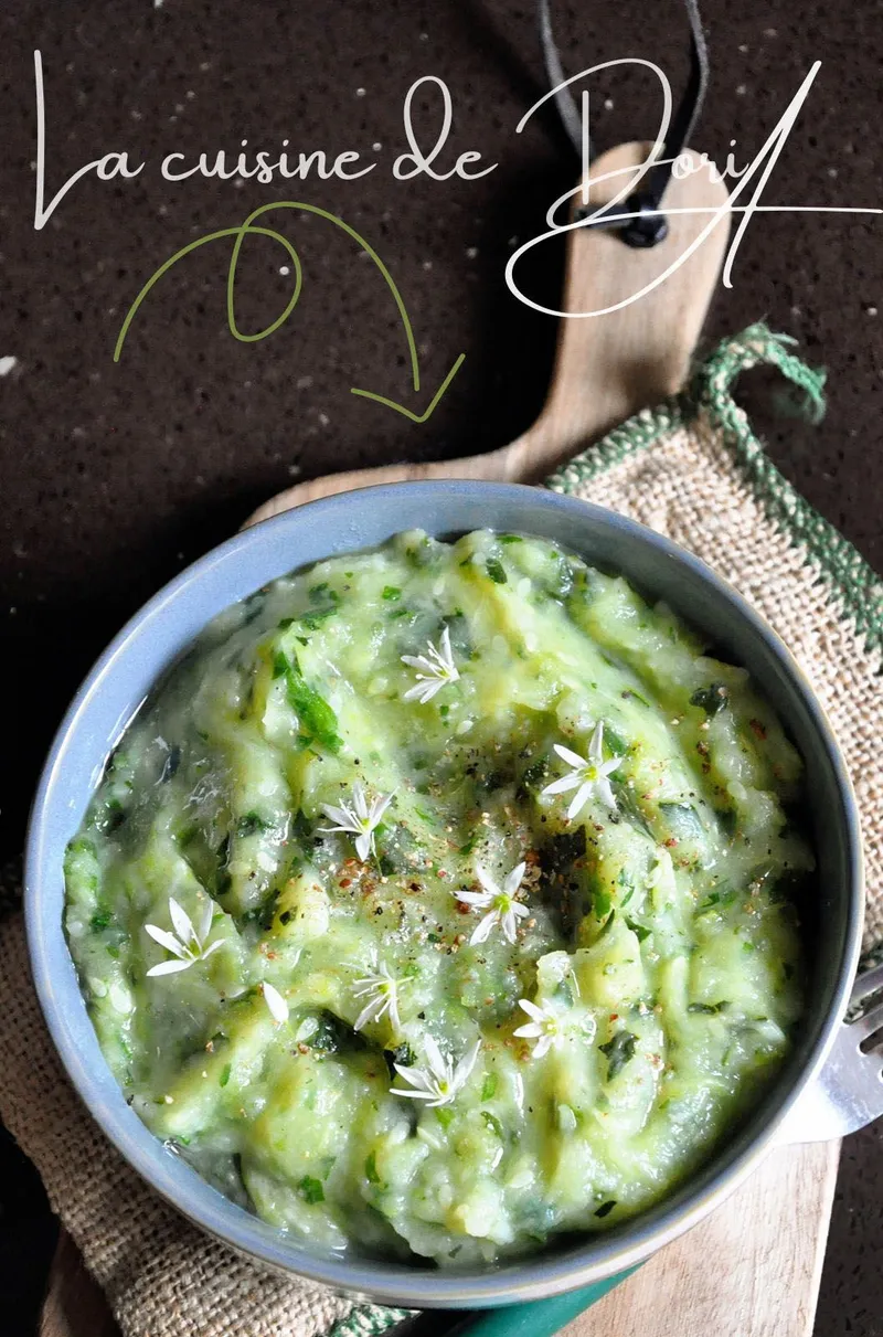 Purée de courgettes, pomme de terre à l'ail des ours