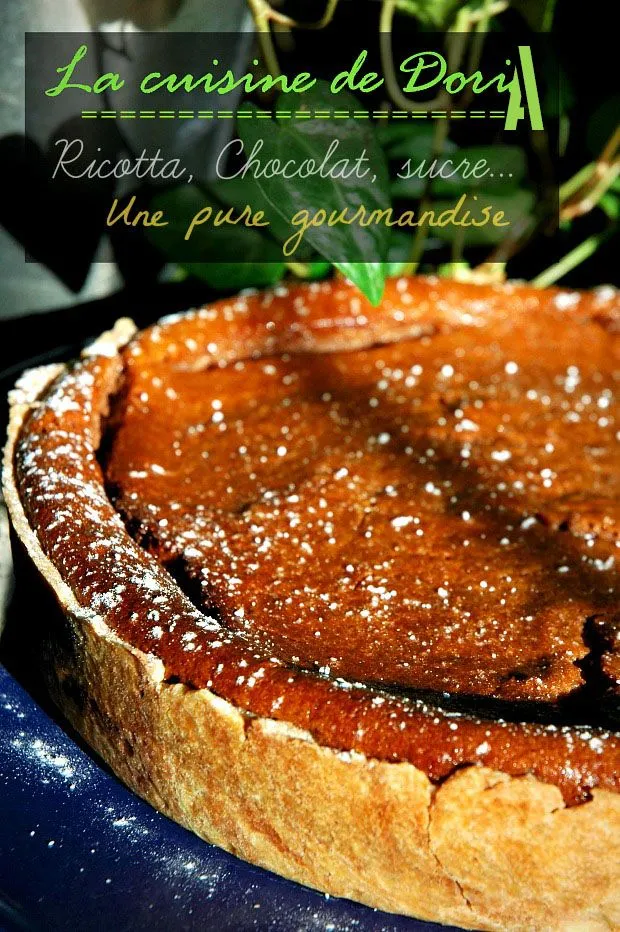 Tarte à la ricotta et crème au chocolat et poire