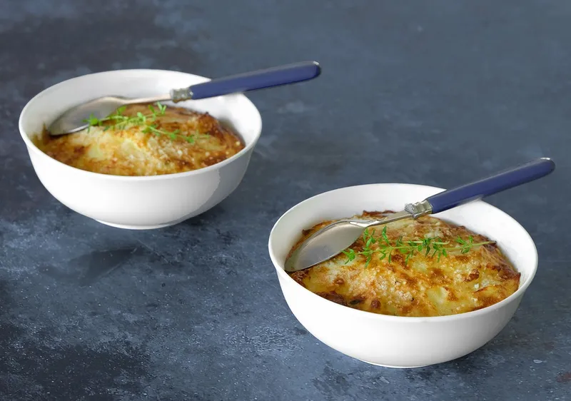 Cocotte de pommes de terre au pecorino et mortadelle