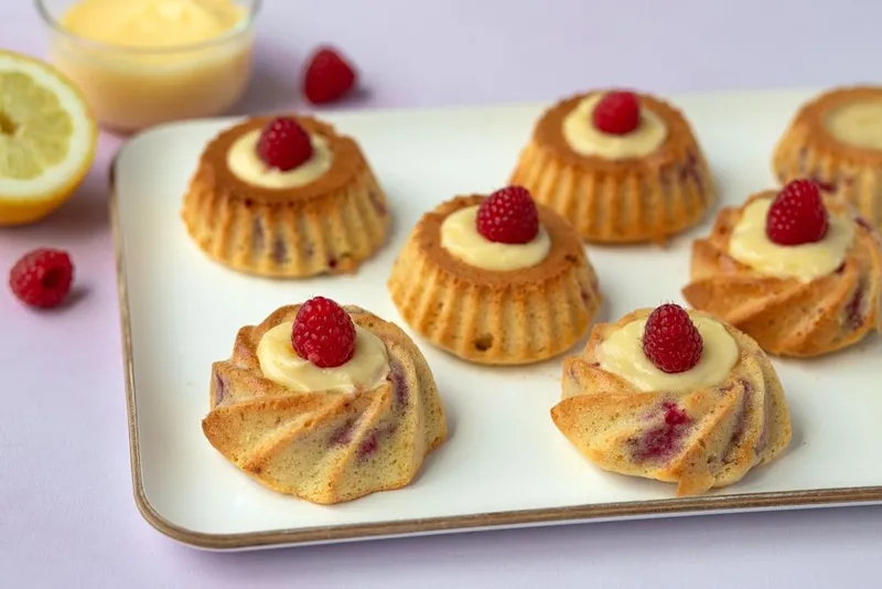 Moelleux au citron et framboises
