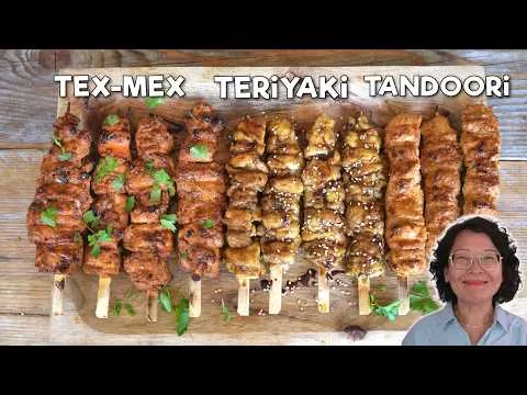 Brochettes de poulet : 3 marinades pleines de goût (Tex-Mex, Tandoori, Teriyaki)