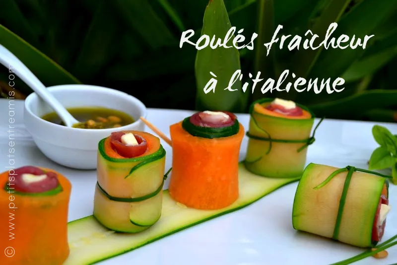 Bouchées de courgettes et melon au jambon de pays