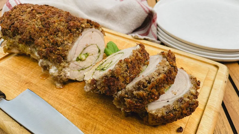 Rôti de longe de porc au pesto et croûte d’herbes