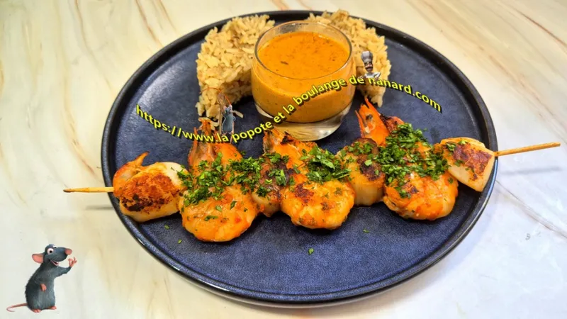Brochettes de St Jacques et gambas à la plancha