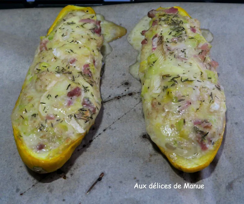 Courgette jaune farcie au Reblochon et poitrine fumée, au grill plancha