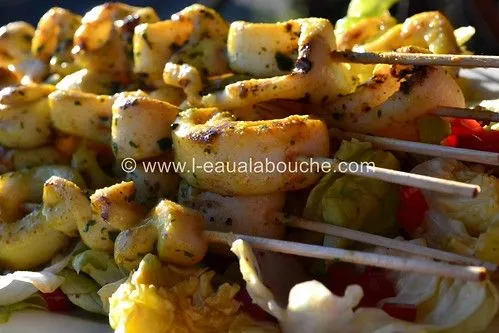 Brochettes De Seiches Au Curry À La Plancha