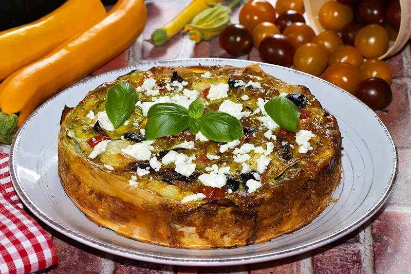 Tarte tourbillon filo estivale, courgettes, tomates et feta