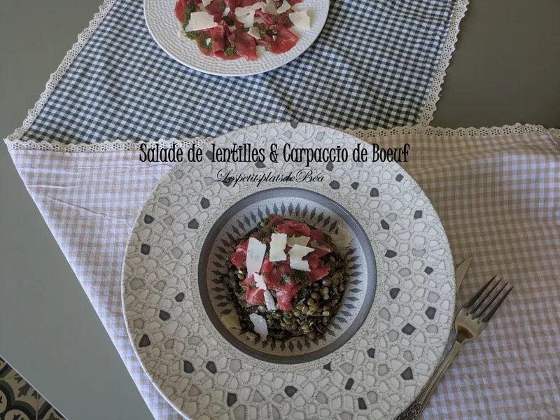 Salade de lentilles et carpaccio de boeuf