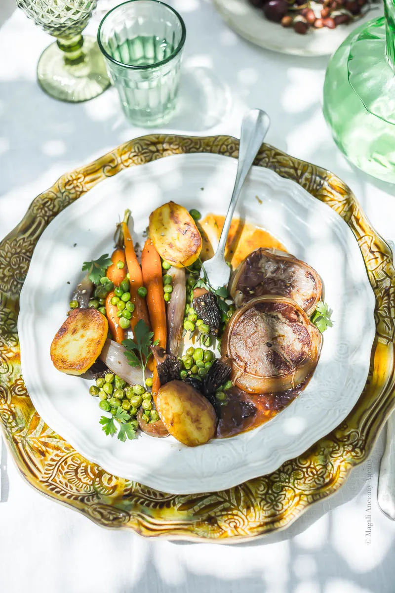 Noix de veau aux morilles et légumes nouveaux