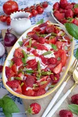 Salade burrata tomates asperges et framboises