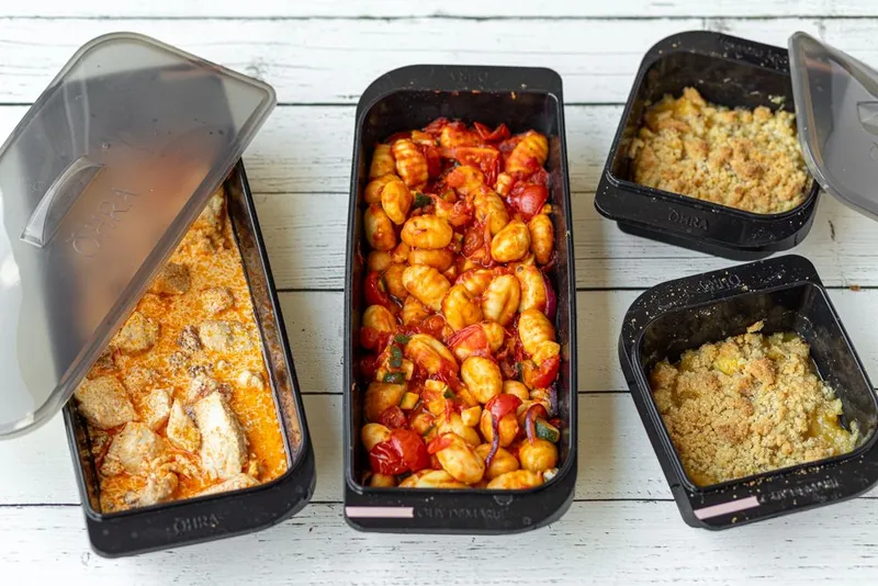 Repas complet au four avec le Combo Cook : poulet au chorizo, gnocchis et crumble aux fruits