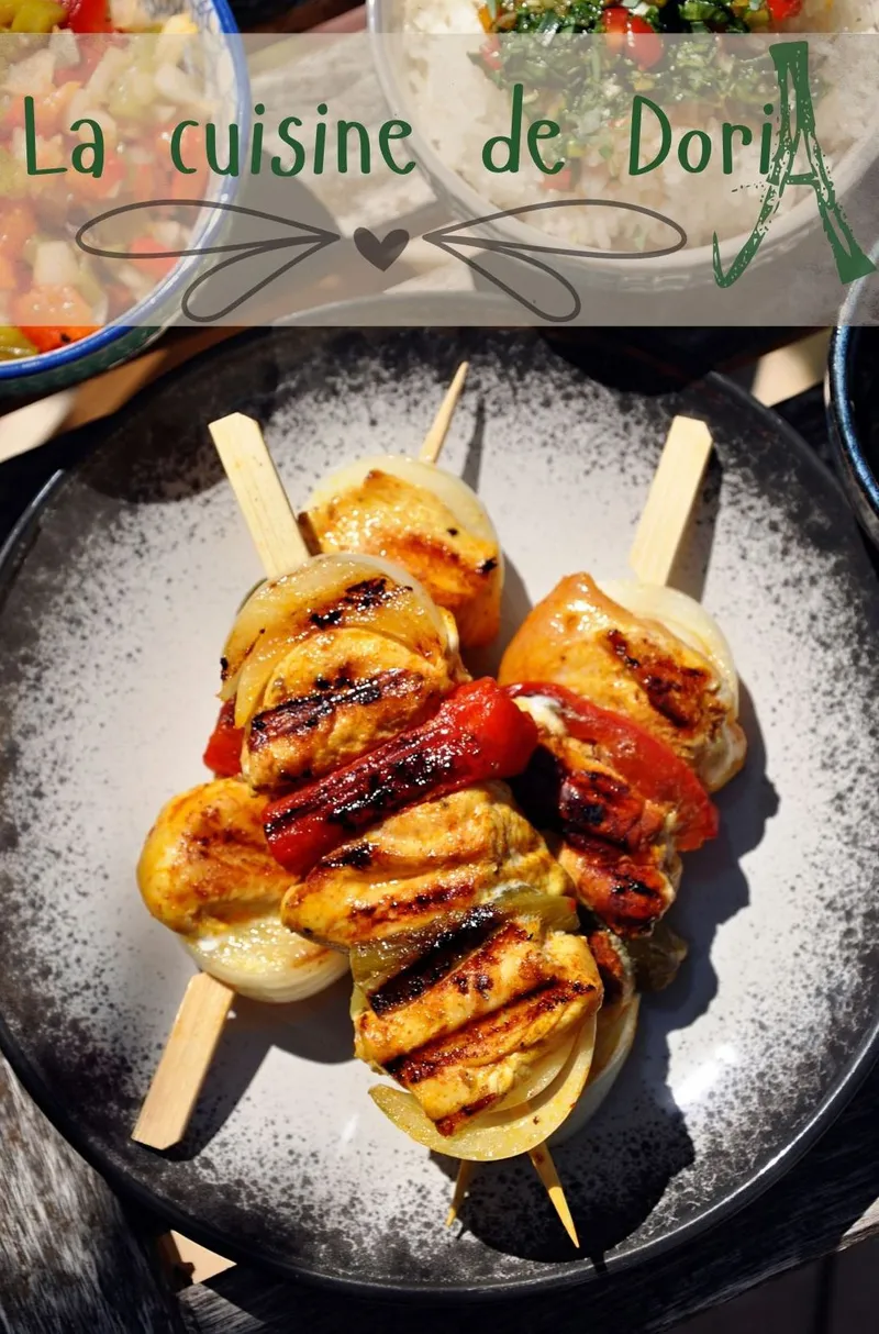 Brochettes de poulet aux poivrons