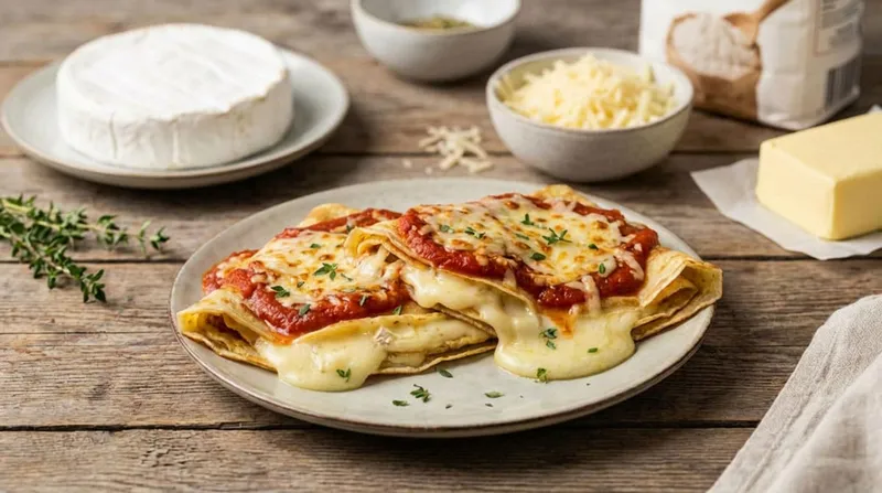 Crêpes fourrées au camembert gratinées au four