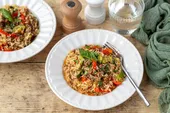 One pot riz au bœuf, chorizo et légumes