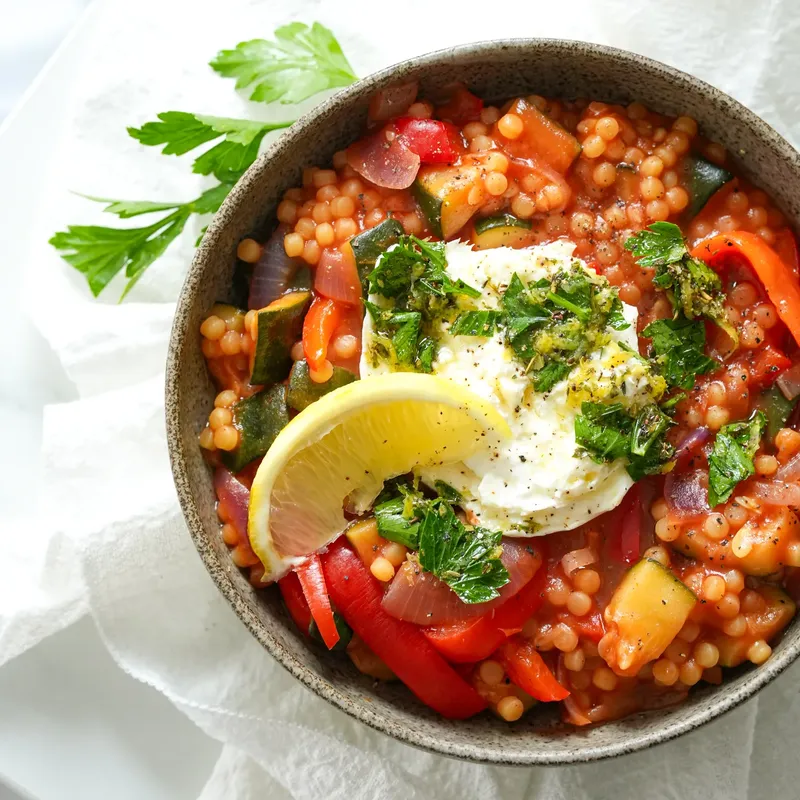 Couscous perlé aux légumes du soleil et burrata