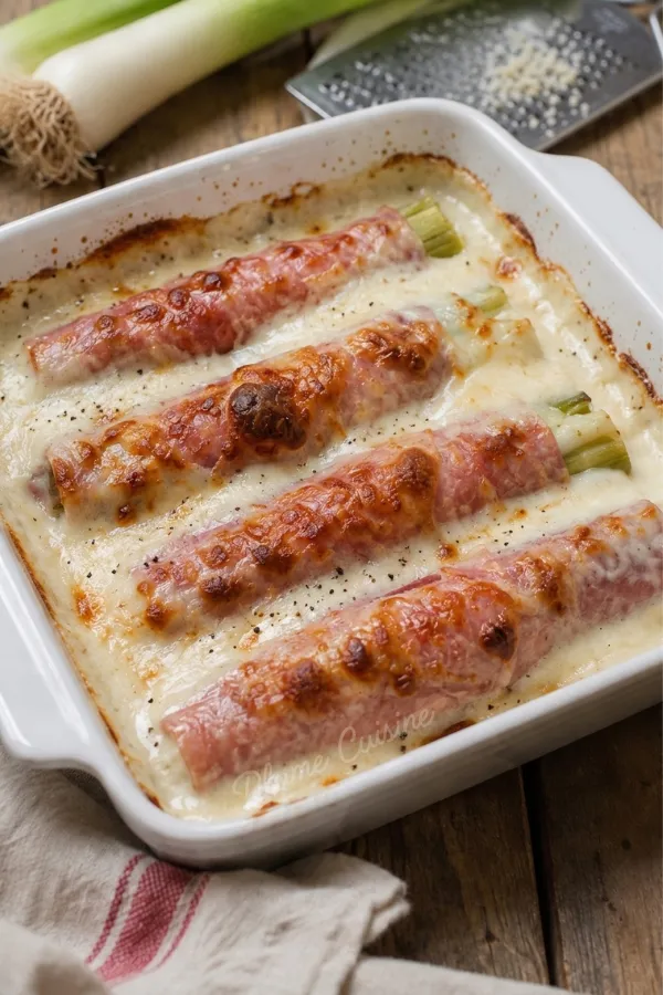 Poireaux au jambon gratinés au four