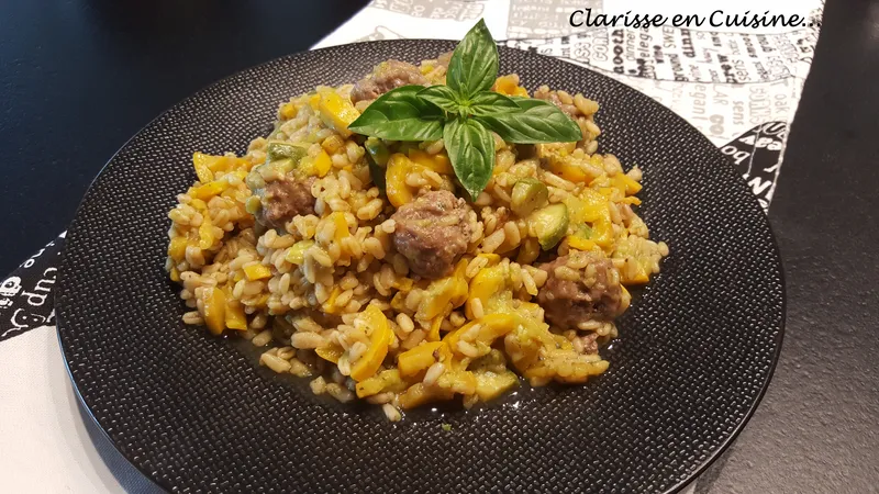 One pot d’Ebly à la courgette et aux boulettes