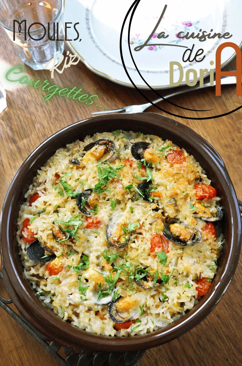 Riz étuvé aux moules, courgettes & parmesan