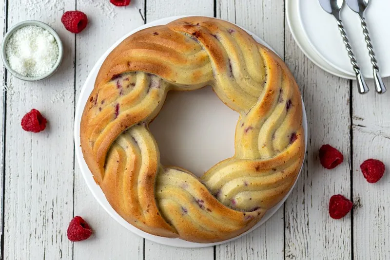 Gâteau noix de coco et framboises
