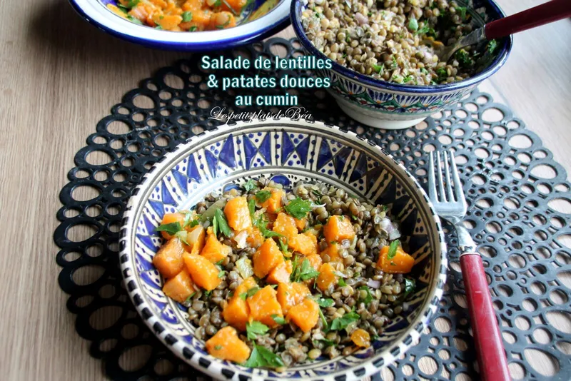 Salade de lentilles et de patates douces au cumin
