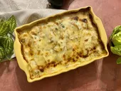 Gratin de ravioles aux poireaux et munster