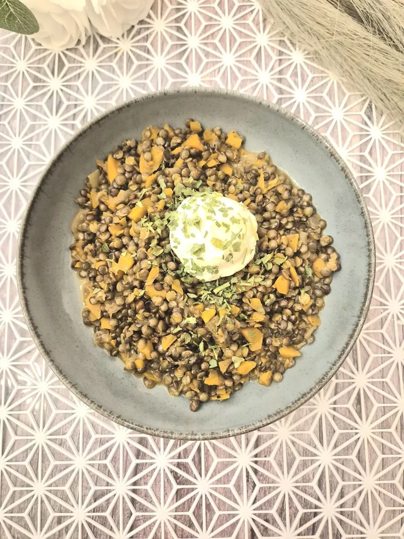 Lentilles façon risotto et leur oeuf poché