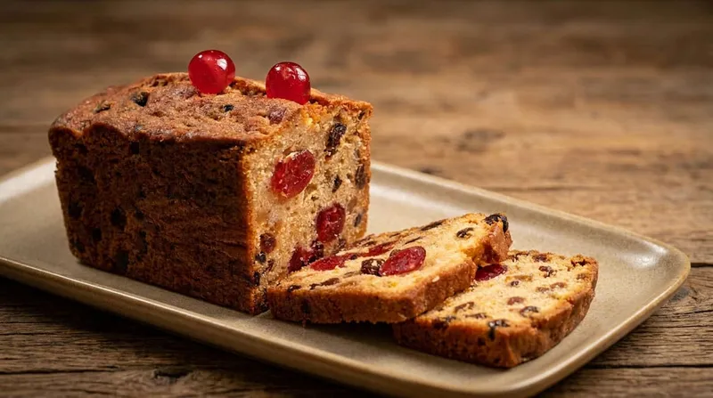 Cake traditionnel moelleux au rhum, raisins et fruits confits