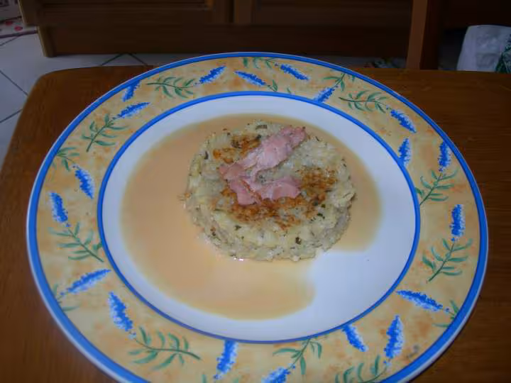 Galette de risotto sauce basilic et bacon