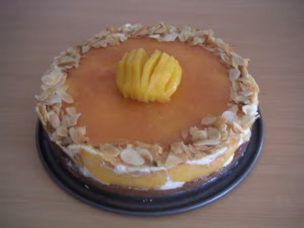 Gateau macaron fromage blanc peches