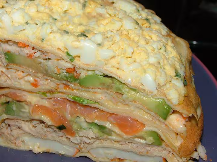 Detail part de mon millefeuilles de crepes de la mer