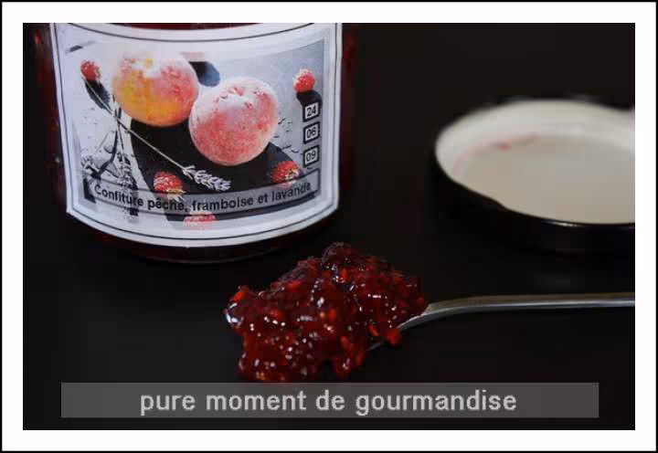 Confiture peche framboise et lavande