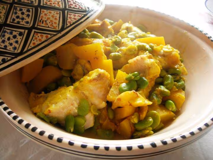 Tajine de lotte aux feves et citrons confits