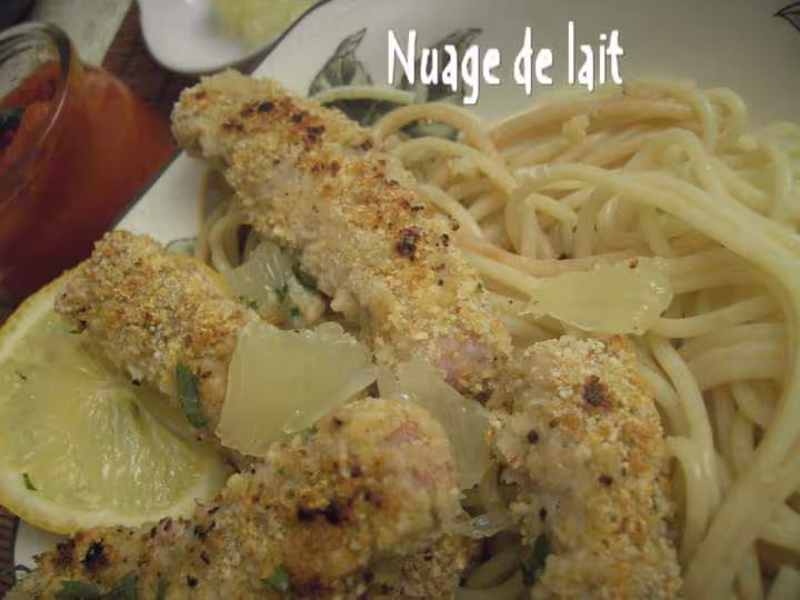 Piccata de veau avec spaguettis et coulis de tomates