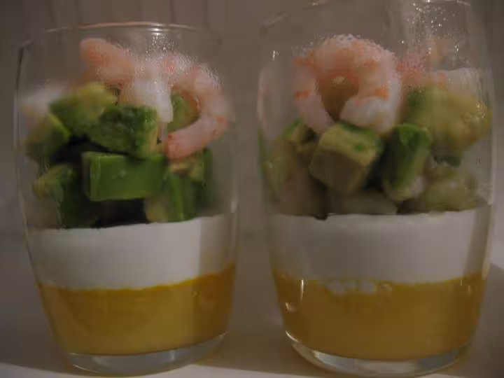 Verrine orange coco avocat crevettes