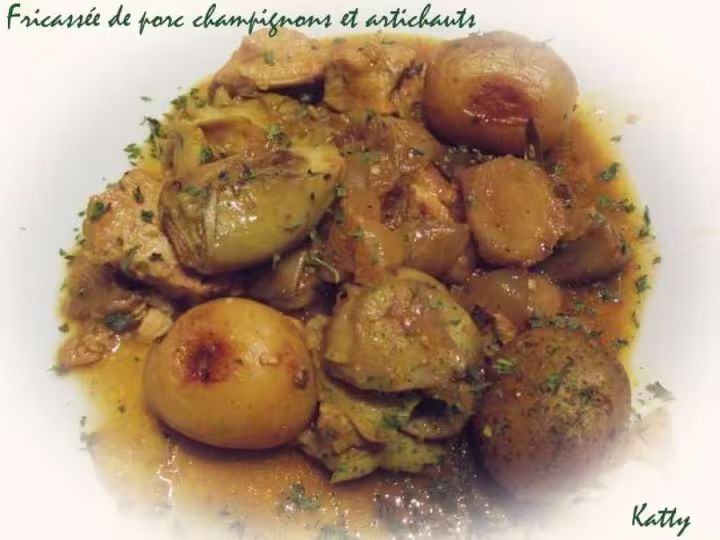 Fricassee de porc aux champignons et artichaut a la mijoteuse