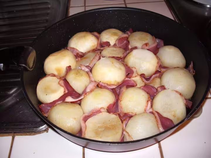 Tatin de navets au magret de canrd fume