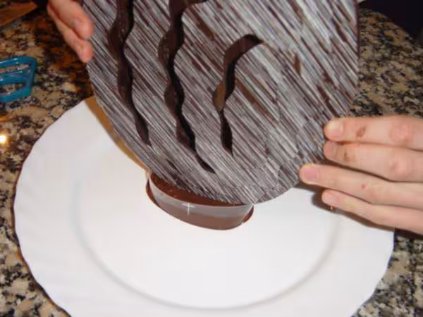 Verser du chocolat tabler sur un plat poser l oeuf et attendre que ca critalisse