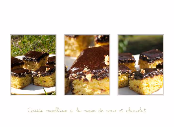 Carres moelleux a la noix de coco et chocolat