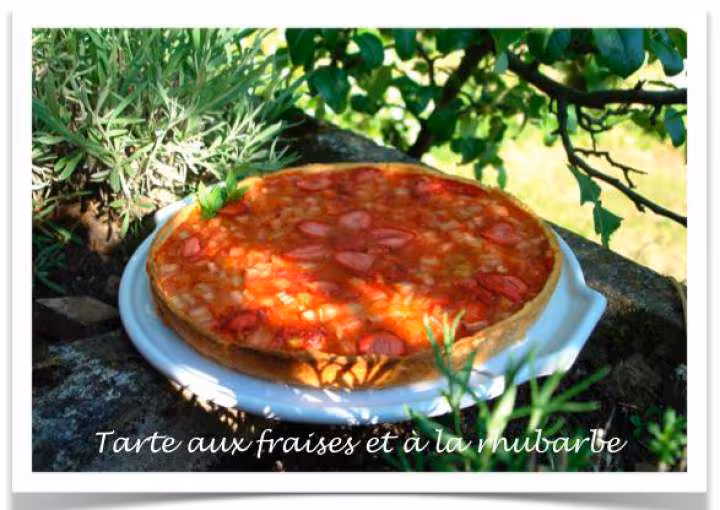 Tarte aux fraises et a la rhubarbe