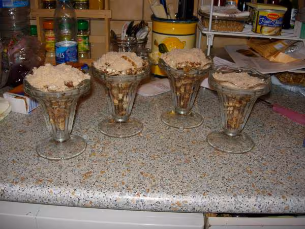 Crumble poire bananes chocolat