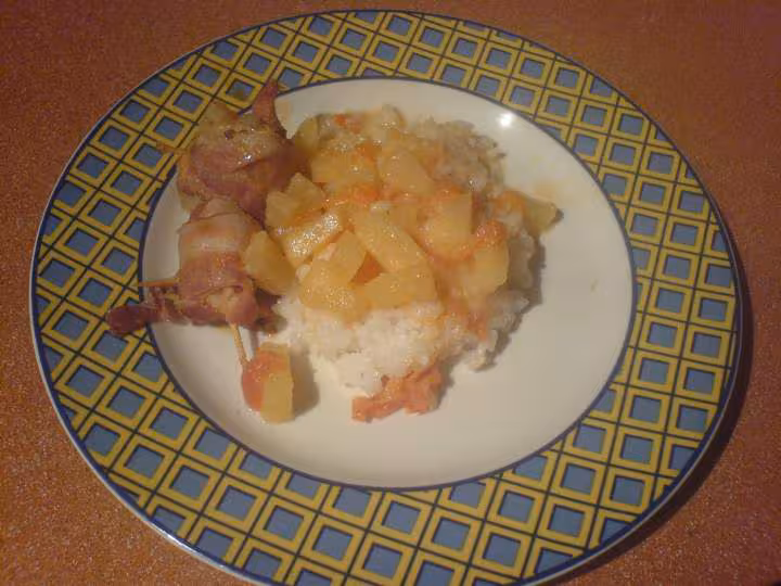 Noix de saint jacques au bacon sauce ananas et coco