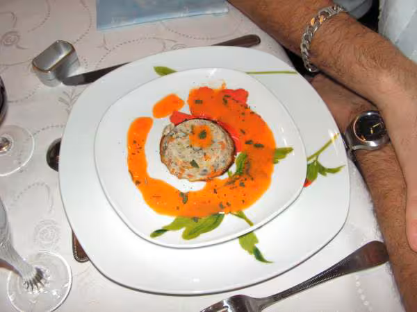 Flan de legumes au coulis de poivron